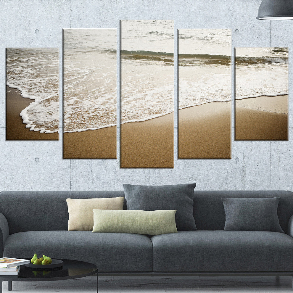 "White Waves in Mediterranean Sea" Seascape Wall Art, 5 Panels, 60"x32"