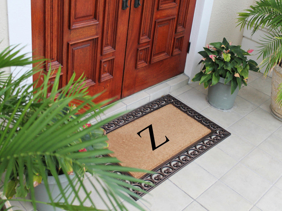 A1HC Rubber & Coir Classic Paisley Border Large Double Monogram Doormat 30X48, Z
