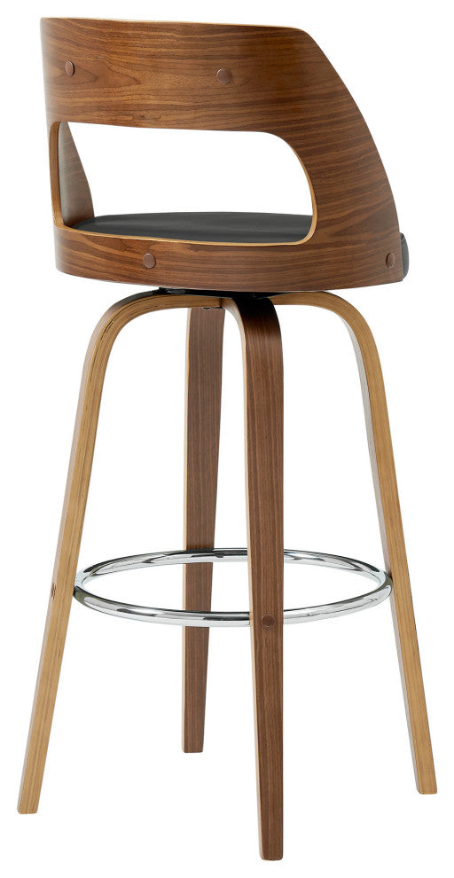 30" Retro Mod Gray Faux Leather and Walnut Swivel Counter Stool