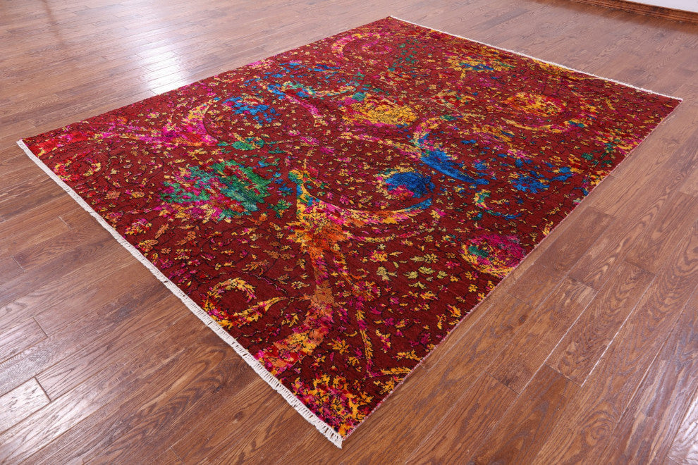 Persian Sickle Leaf Design Wool and Silk Handmade Rug 7' 10" X 10' 1" Q11850