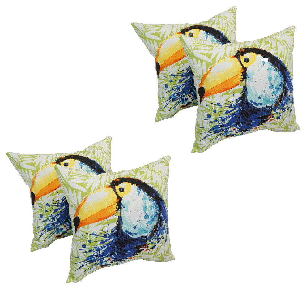 Spun Polyester 17" Outdoor Throw Pillows, Set of 4, Toucan Leaf