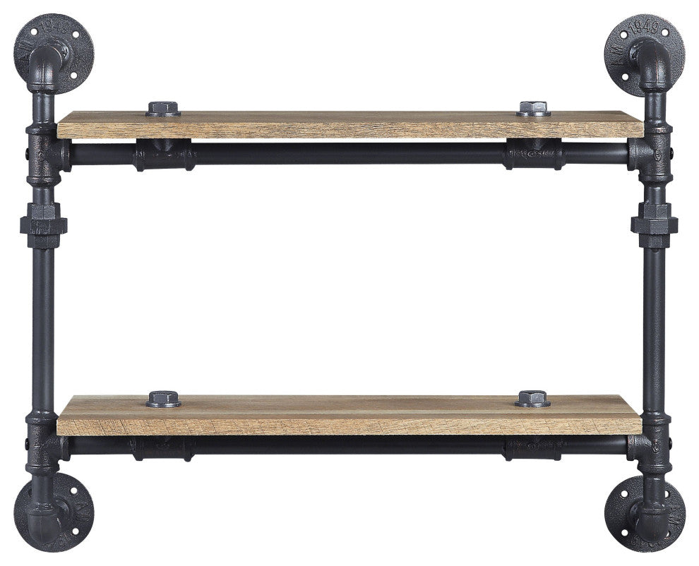 ACME Brantley Wall Rack With 2 Shelves, Oak and Sandy Black Finish