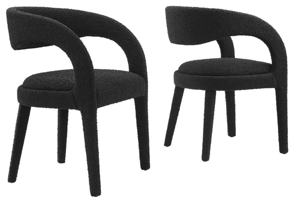 Pinnacle Boucle Upholstered Dining Chair Set of 2, Black