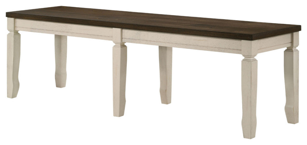 Wood Dining Bench, Weathered Oak/Cream Finish