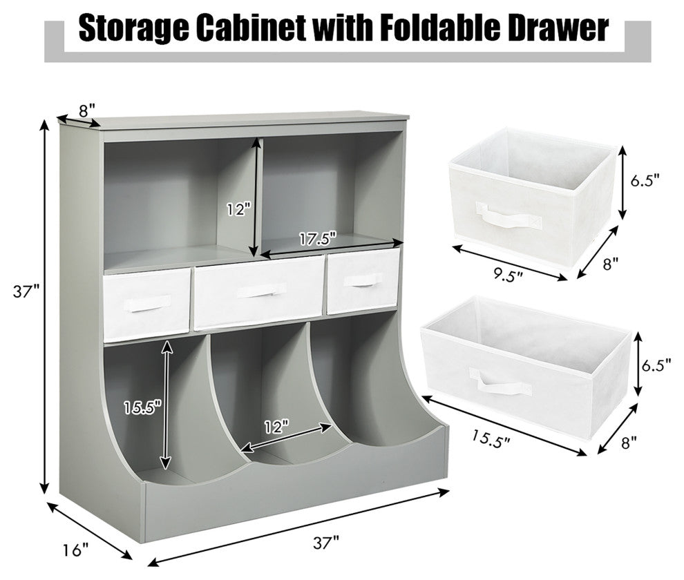 Costway Freestanding Combo Shelf Cubby Bin W/3 Baskets Grey