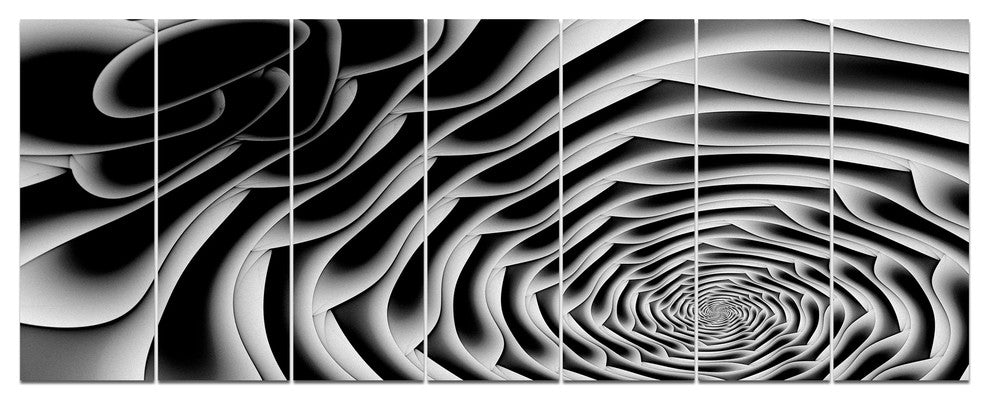 White Flower Shaped Fractal Art, Abstract Wall Art Canvas, 83"x32", 7 Panels