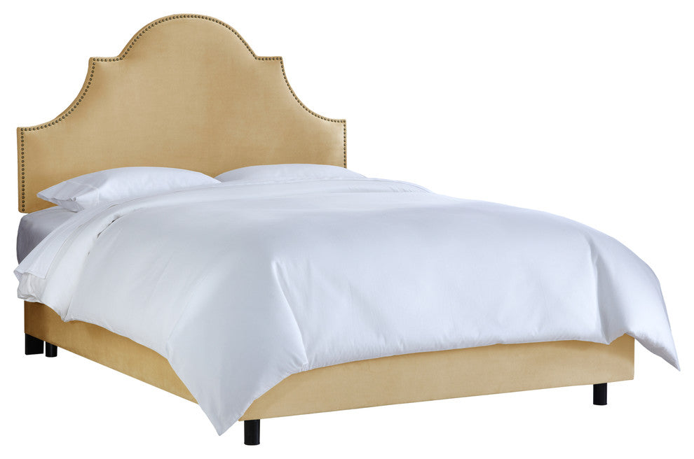 Taylor Nail Button High Arch Notched Bed, Velvet Pearl, Twin
