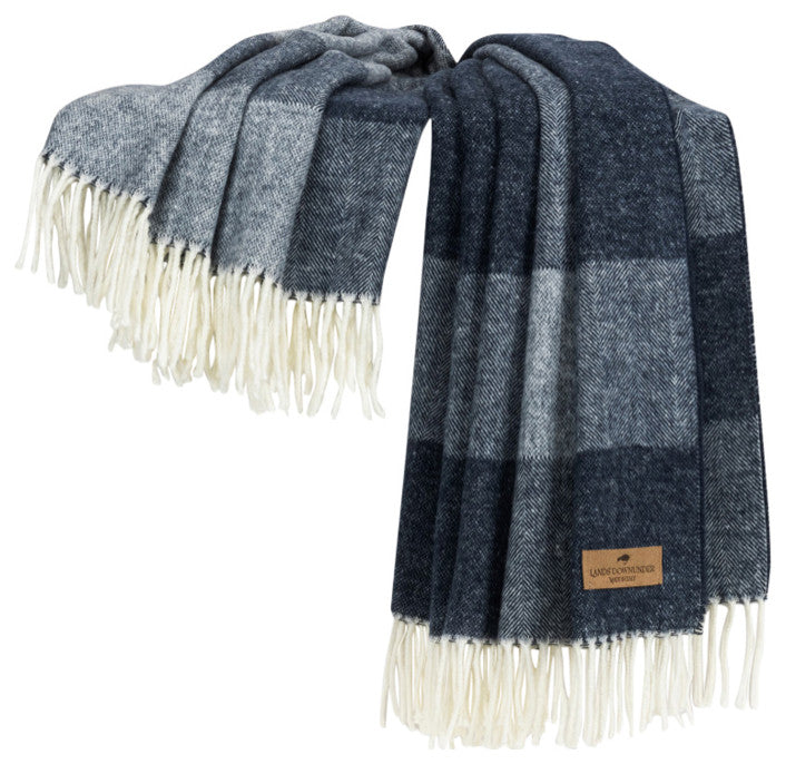 Hampton Plaid Italian Herringbone Throw, Navy