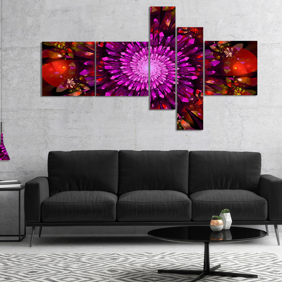 Purple Glowing Crystals In Space, Floral Canvas Art Print, 60"x32", 5 panels