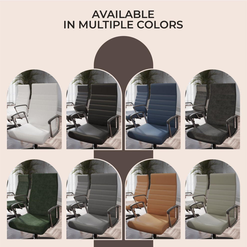 LeisureMod Hilton Modern High Back Leather Conference Office Chair, Light Brown