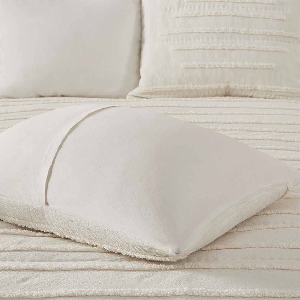 Urban Habitat Mercer 3 Piece Cotton Quilt Set With Chenille Trims, Ivory