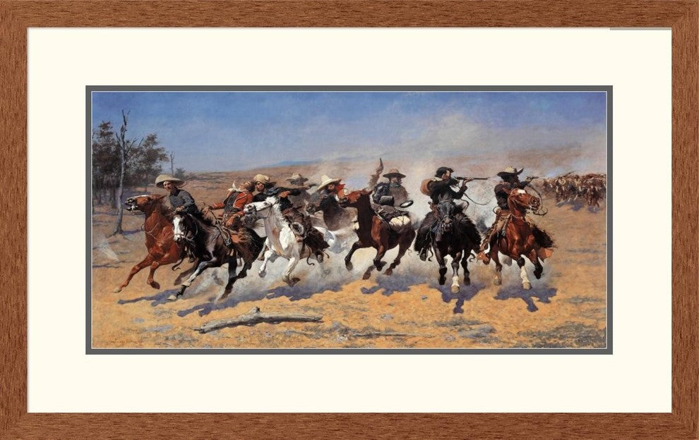 "A Dash For Timber" Framed Digital Print by Frederic Remington, 33x21"