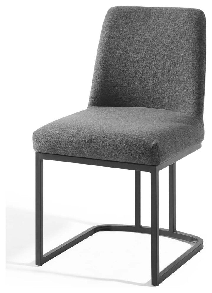 Side Dining Chair, Fabric, Metal, Black Gray, Modern, Bistro Restaurant