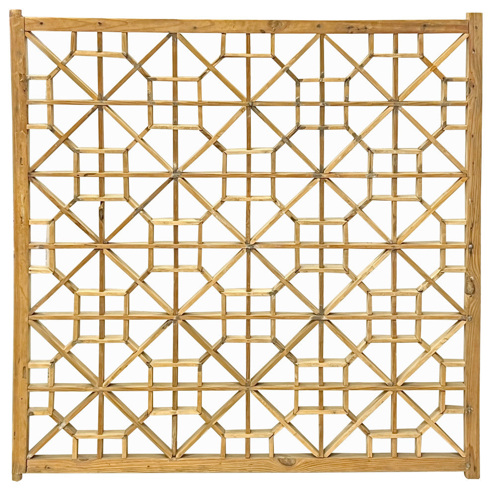 Vintage Restored Oriental Zen Geometric Rustic Raw Wood Wall Panel Hws3463