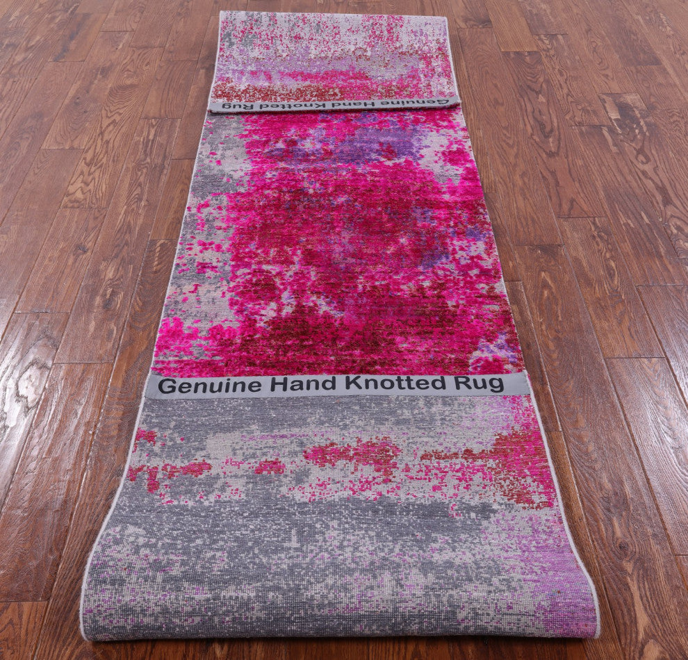 Runner Wool and Silk Modern Handmade Rug 2' 6" X 12' 0" Q9083