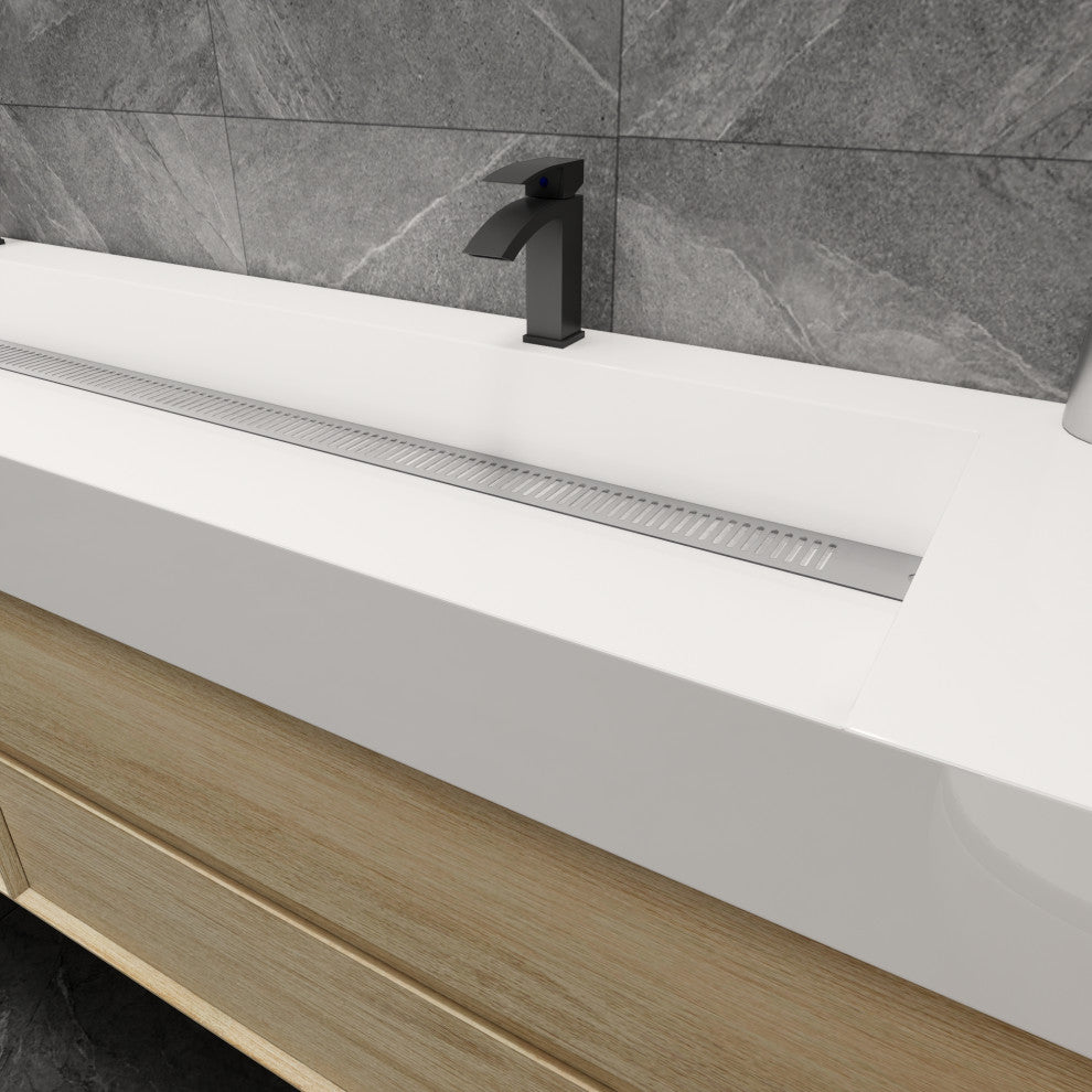 MAX 84" Double Floating Bath Vanity With Acrylic Sink, Coffee Wood, Coffee Wood