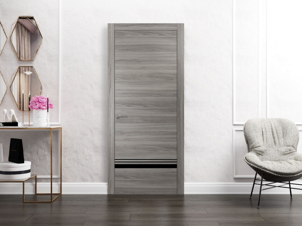 Solid French Door 30 x 84 | Planum 0012 Grey Matte with| Bathroom