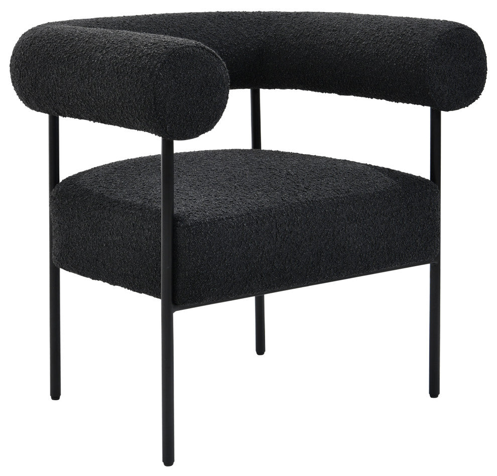Melvin Boucle Fabric Accent Chair, Black Legs, Black