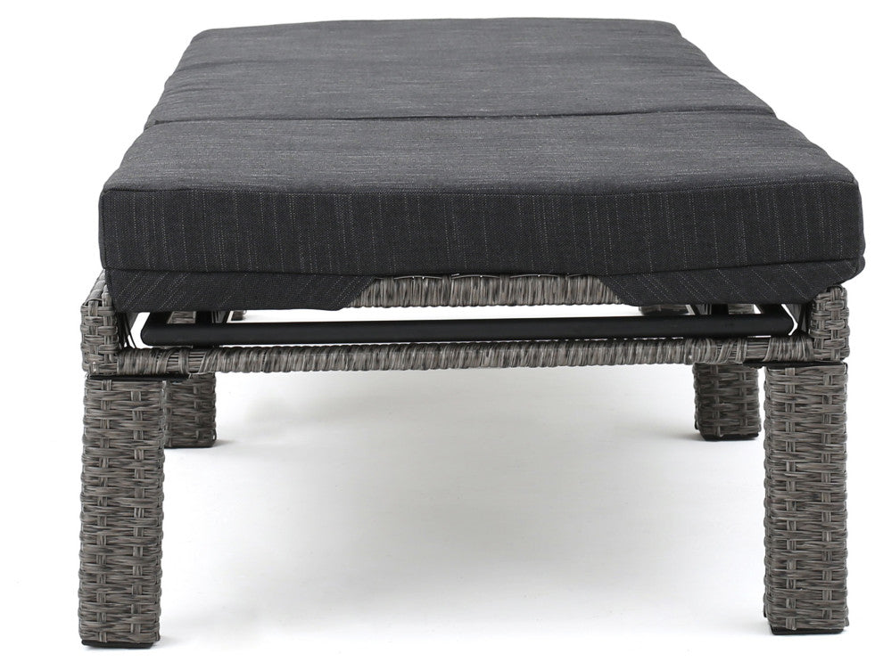 GDF Studio Venice Outdoor Black Wicker Chaise Lounge, Cushions, Set of 2