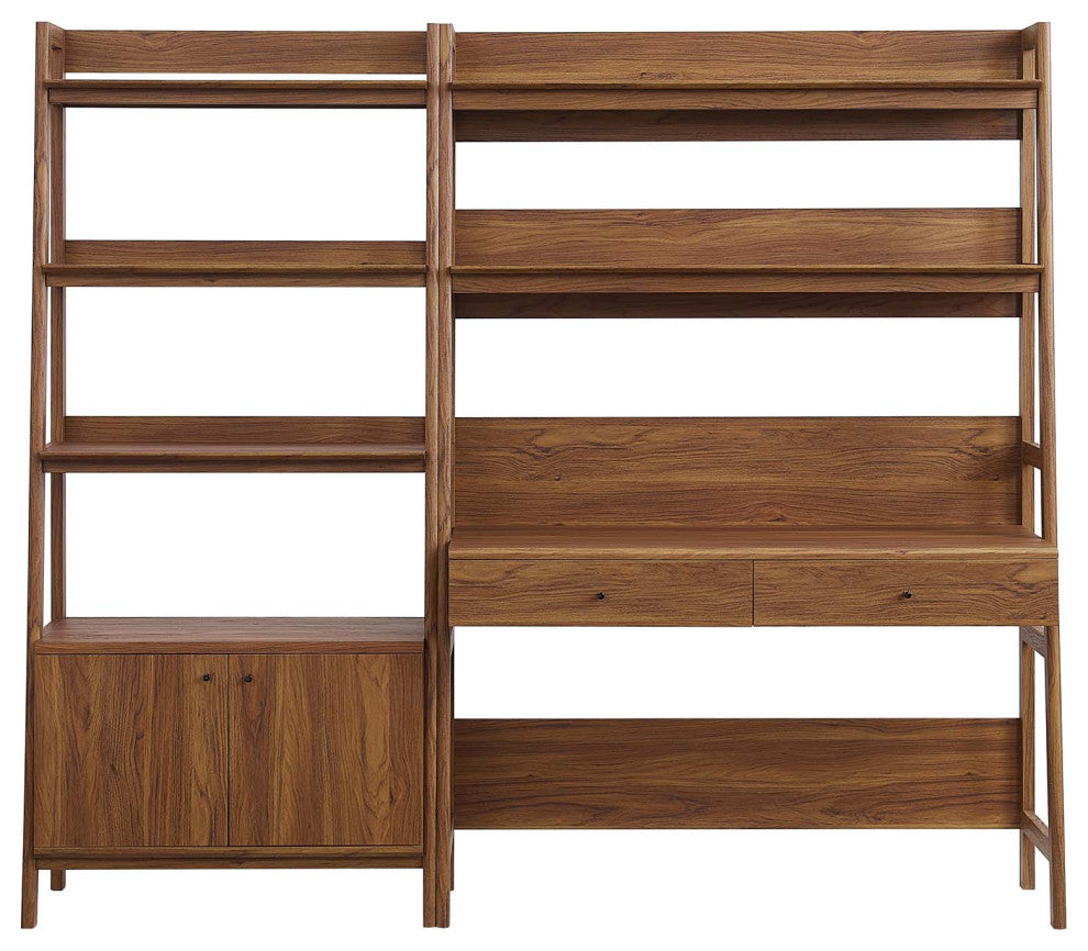 Bixby 2-Piece Wood Office Desk and Bookshelf, Walnut