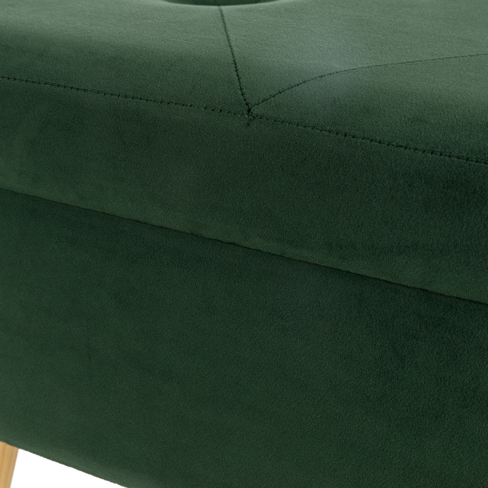 19.69"L Velvet Upholstered Storage Stool, Hunter