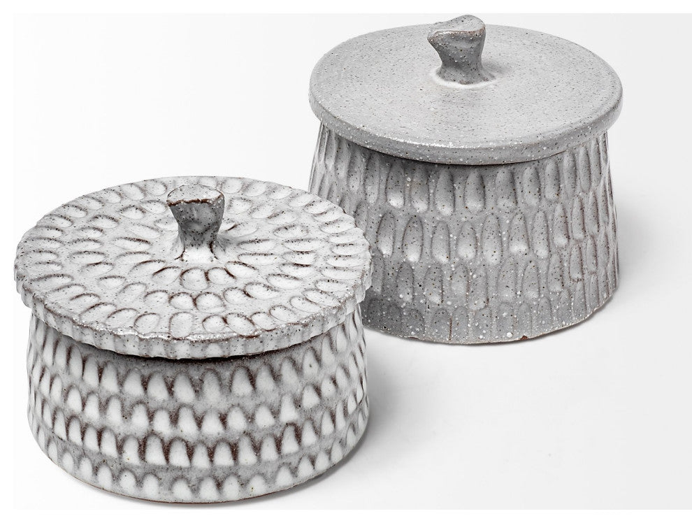 Azul, Small 5L x 5W Gray Ceramic Detailed Decorative Box