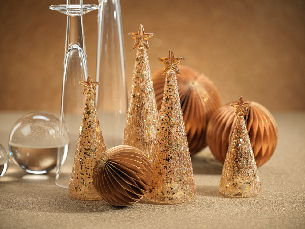 Twinkle LED Deco Gold Christmas Trees, Set of 3, 3" X 7.75"