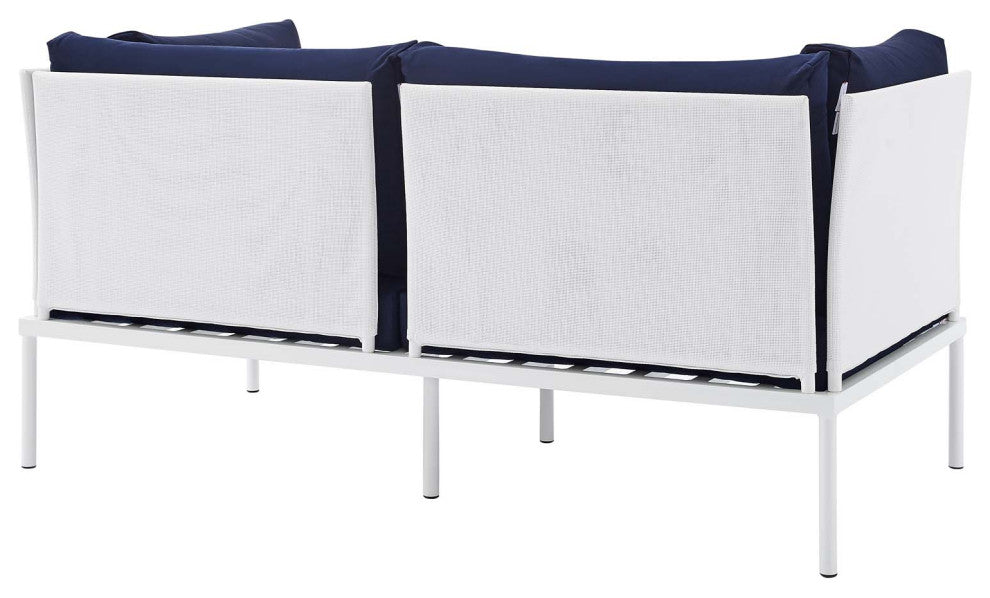 Harmony 4-Piece Sunbrella Outdoor Patio Aluminum Seating Set, White Navy