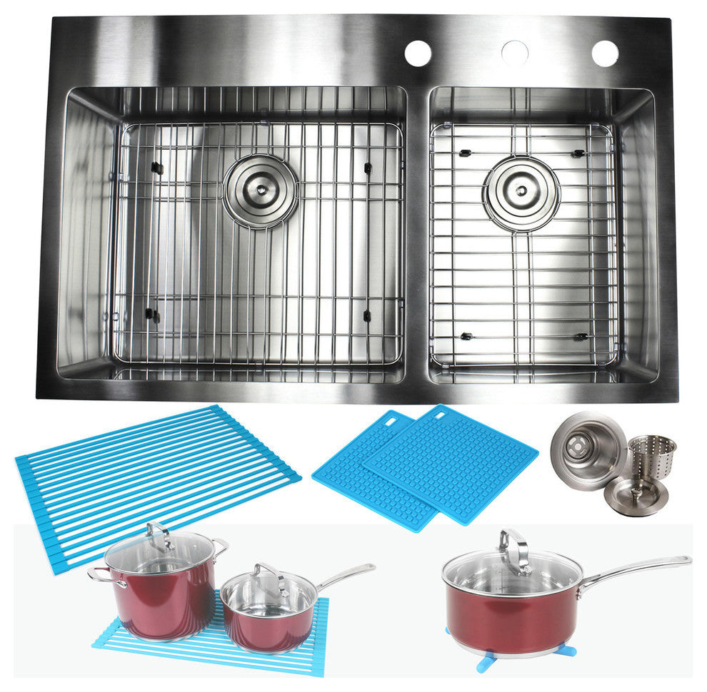 36" Drop In Topmount Stainless Steel Double Bowl Kitchen Sink Package