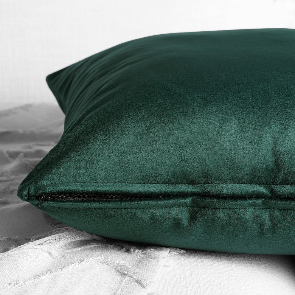 Heritage Plush Velvet Cushion Cover Pair, Forestry Green, 18w X 18l