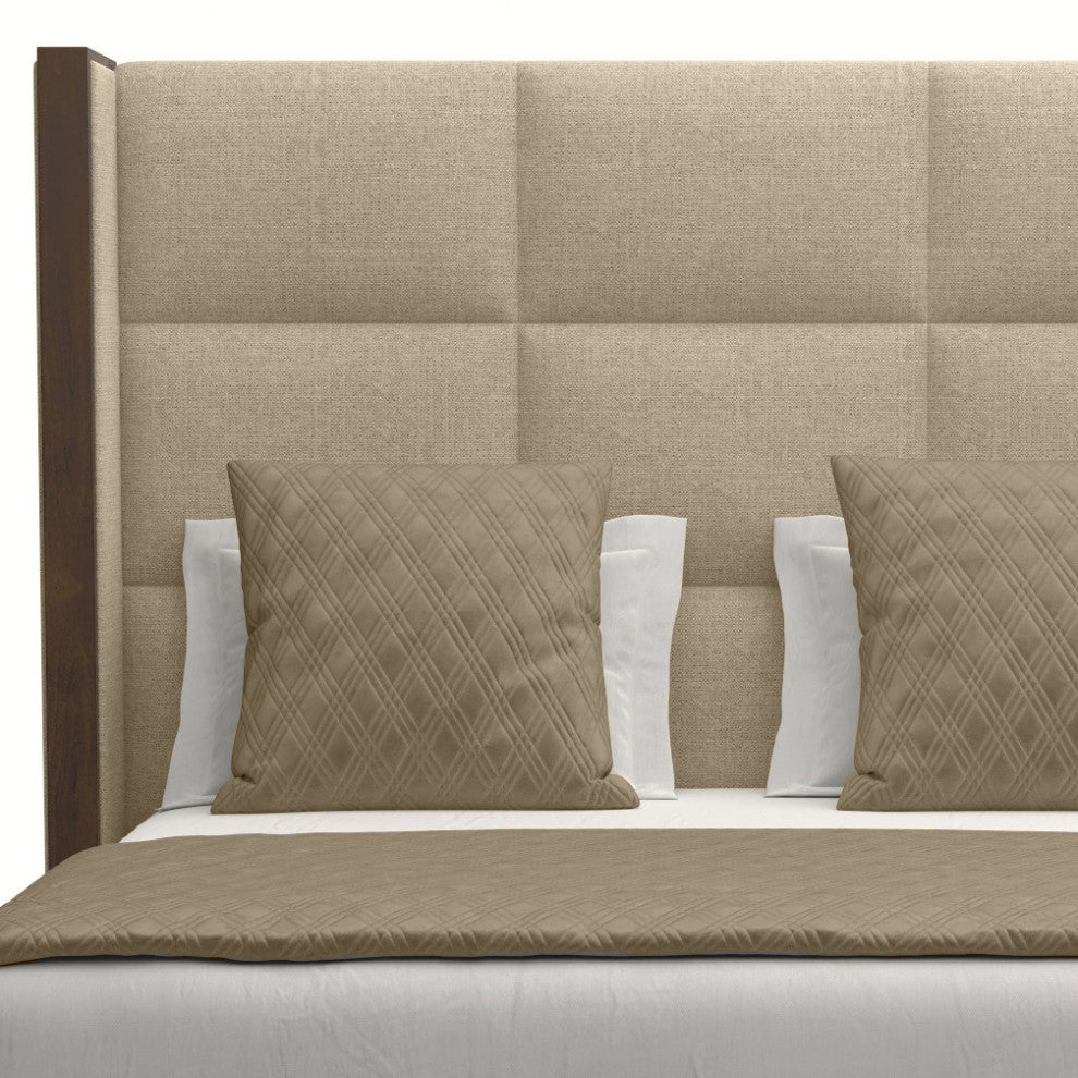 Nativa Interiors Irenne Square Tufted Bed, Flax, King, Medium 67"