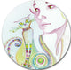 Cute Girl With Cat, Portrait Painting Large Disc Metal Wall Art, 23"