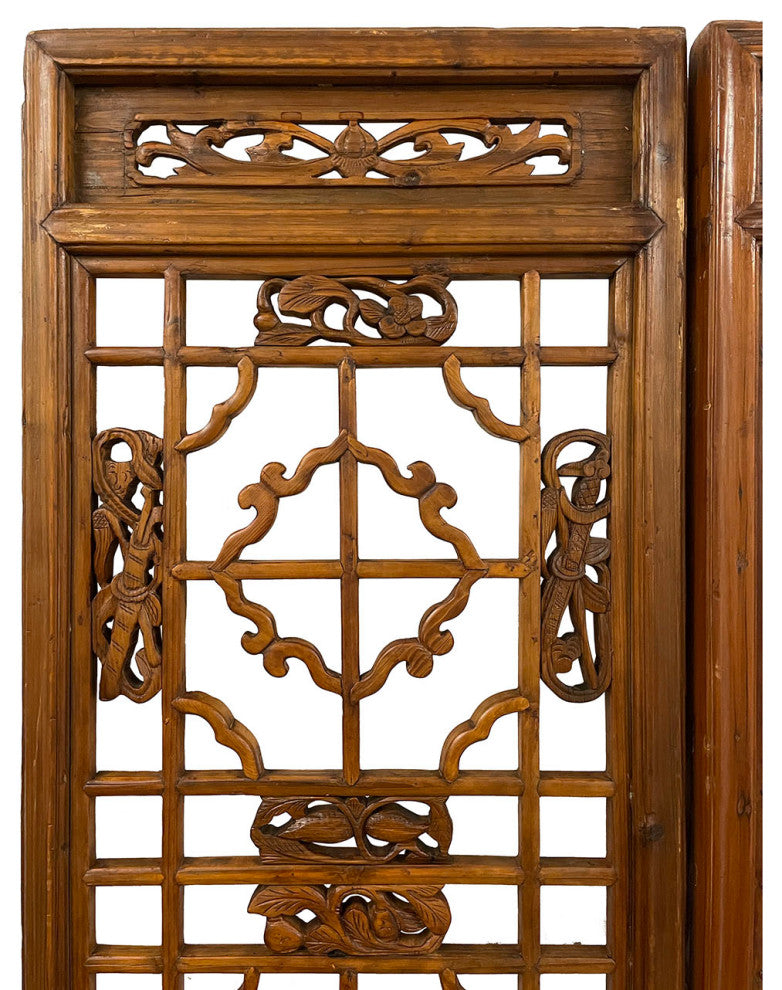 Consigned Antique Chinese Handcraft 3 Panels Wooden Screen/Room Divider