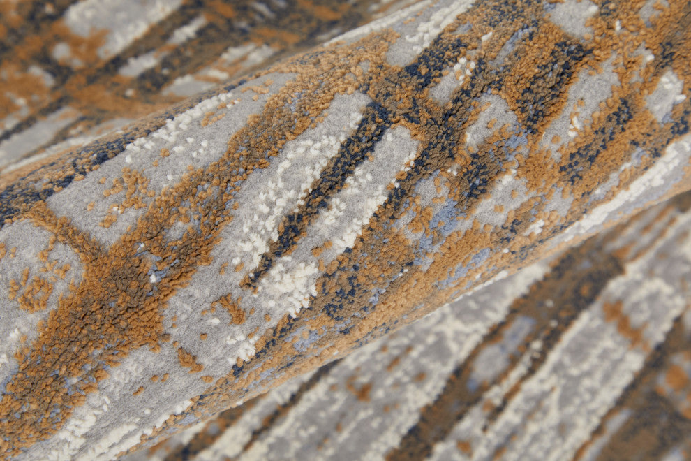 Takara Modern Abstract, Blue/Orange/Gray, 3'10"x6' Accent Rug