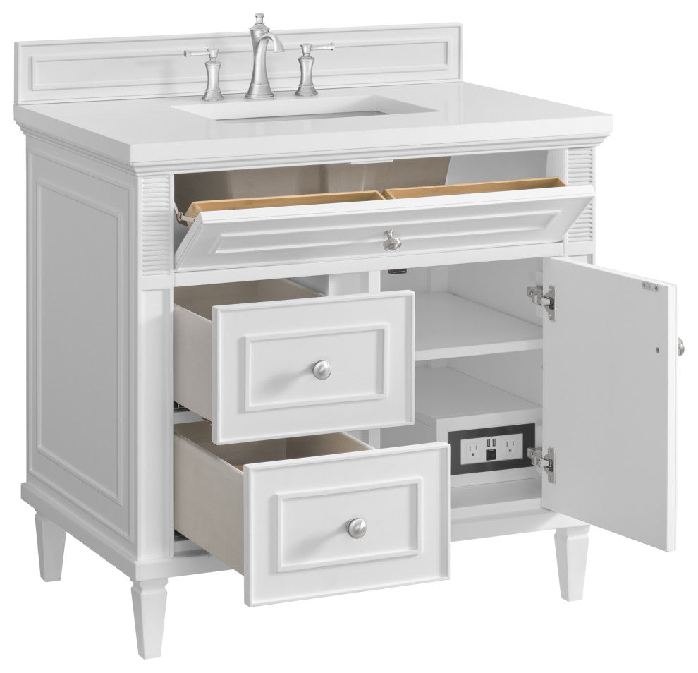 Lorelai 36" Single Vanity, Bright White, 3 CM White Zeus Top