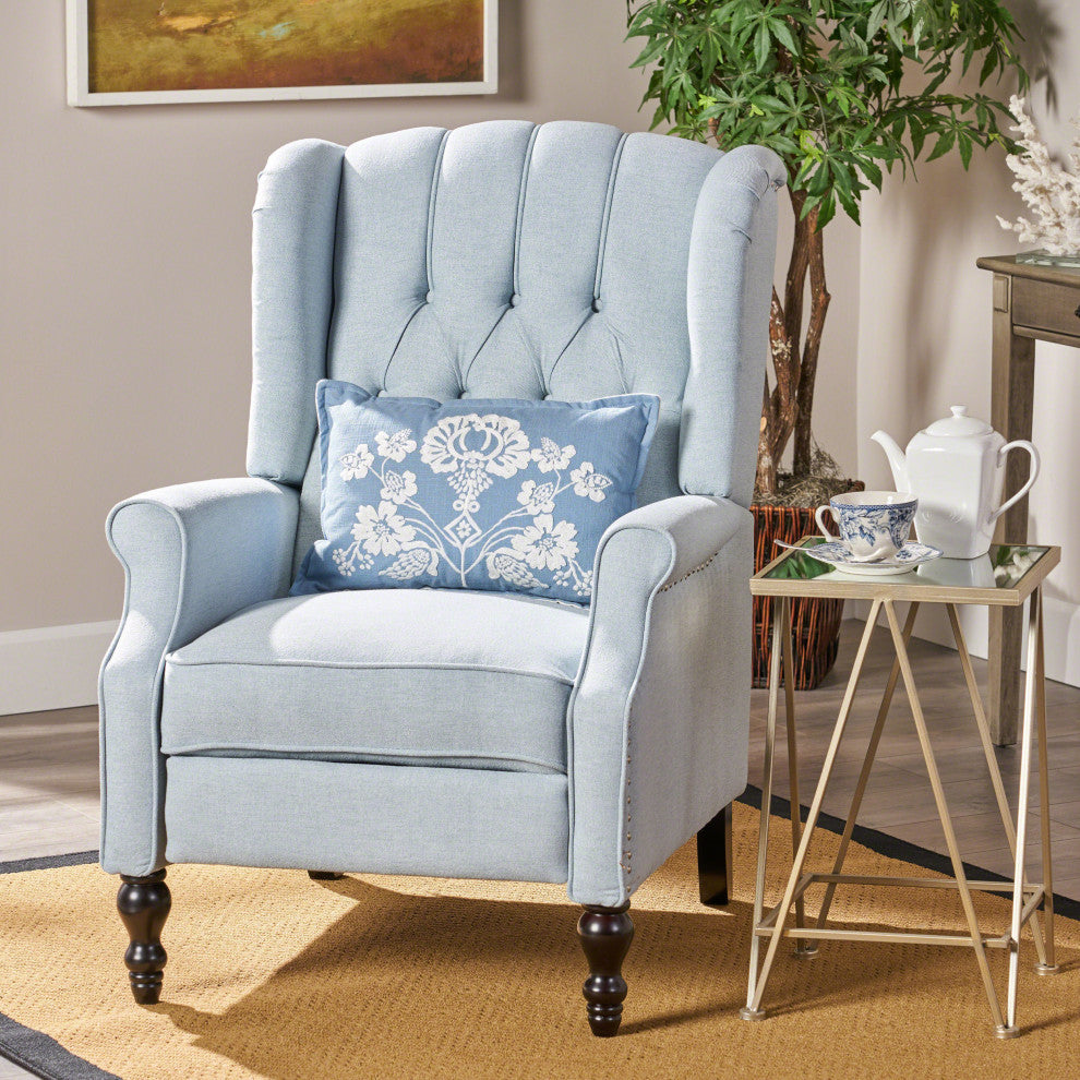 GDF Studio Elizabeth Tufted Back Recliner, Light Sky/Fabric