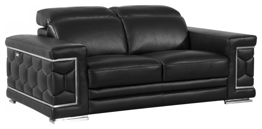 114" Sturdy Black Leather Sofa Set
