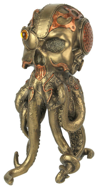 Bronze / Copper Finished Steampunk Human Skull / Octopus Fantasy Tabletop Statu