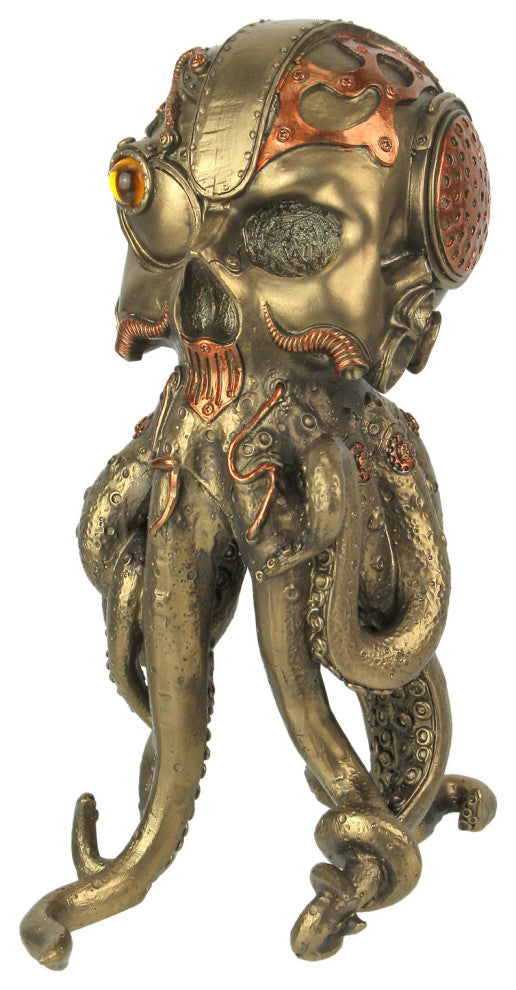 Bronze / Copper Finished Steampunk Human Skull / Octopus Fantasy Tabletop Statu