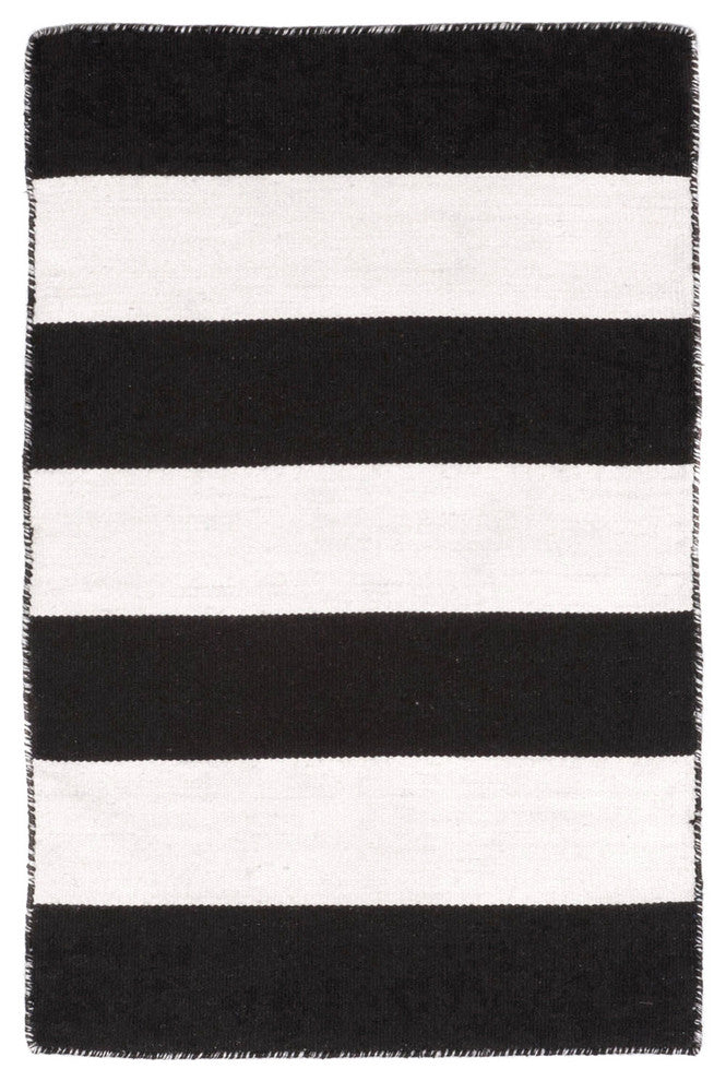 Sorrento Rugby Stripe Indoor/Outdoor Rug, Black, 2'x3'