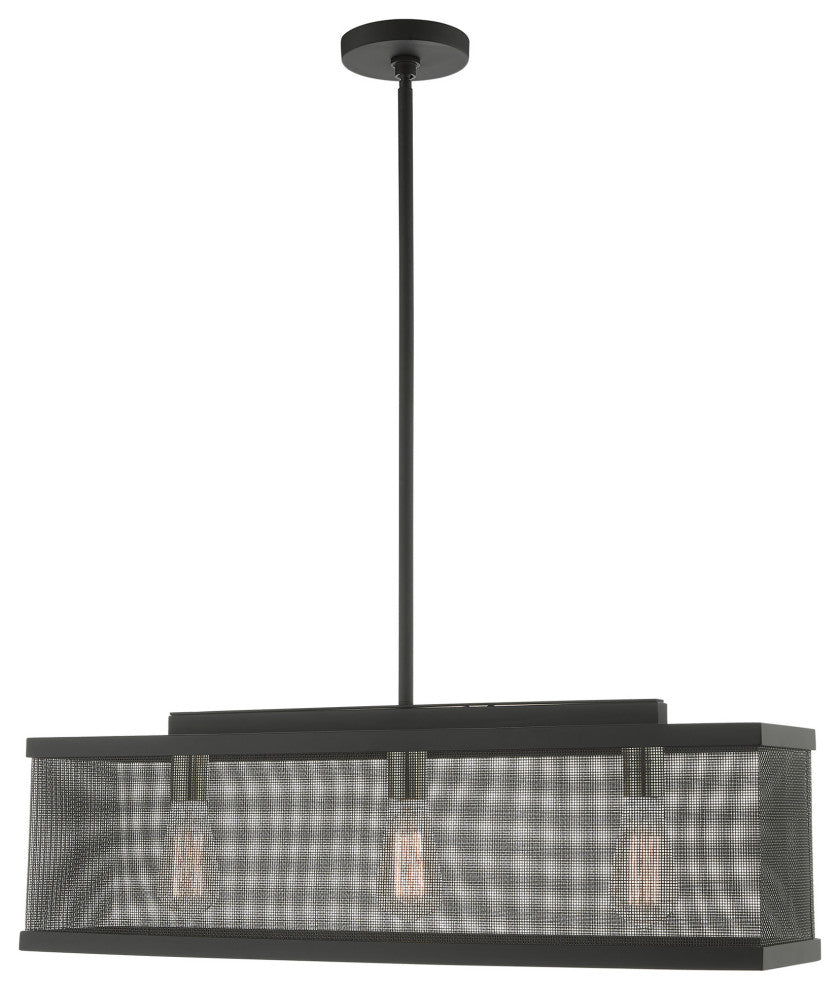 Livex Lighting Industro 3 Light Black, Brushed Nickel Accents Linear Chandelier