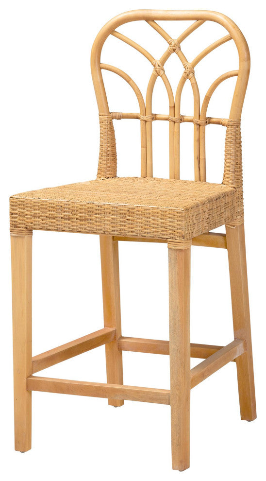 Ansa Natural Rattan & Mahogany Counter Stool