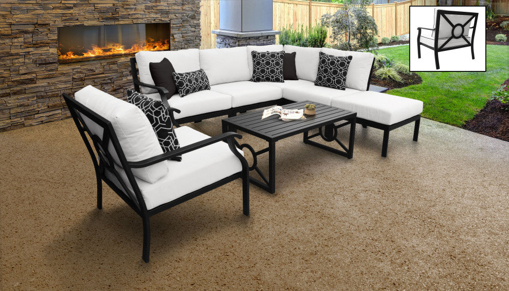 kathy ireland Madison Ave. 7 Piece Aluminum Patio Furniture Set 07f, Alabaster