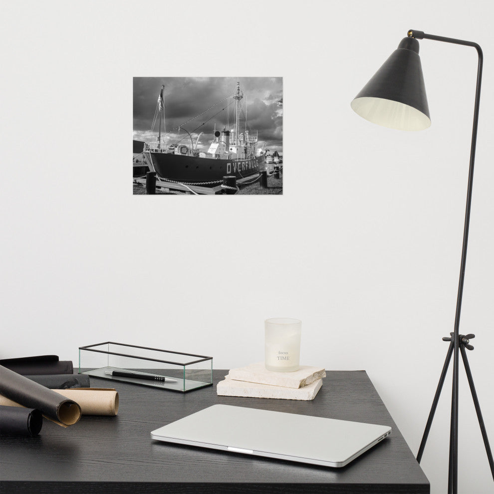 Overfalls Lightship Landscape Photo Black and White Unframed Wall Art Print, 11" X 14"