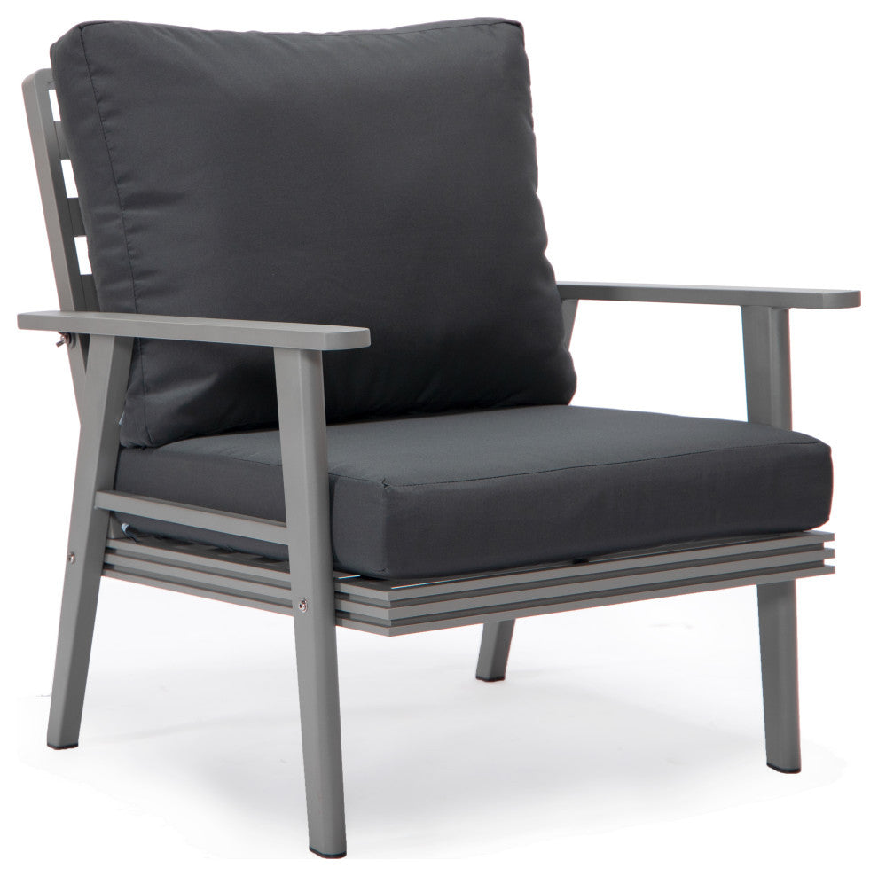 LeisureMod Walbrooke Patio Sofa Set With Round Fire Pit Table, Charcoal
