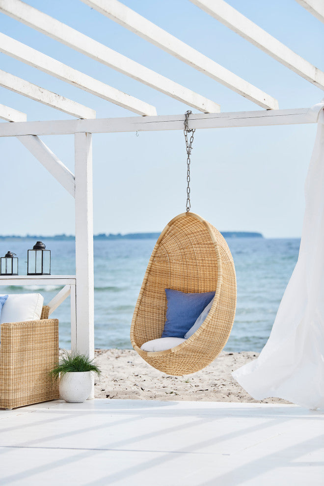 Nanna Ditzel Exterior Hanging Egg Chair, Natural With Tempotest White Canvas