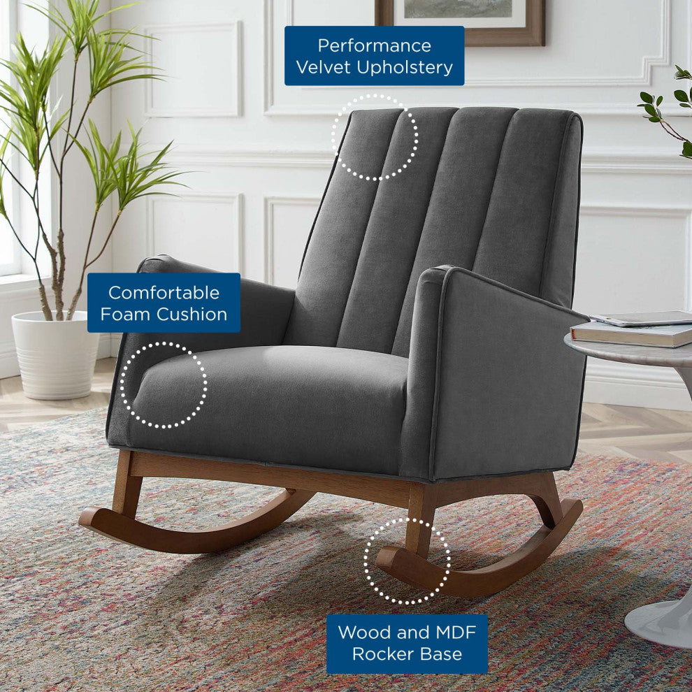 Accent Rocking Chair Armchair, Velvet, Gray, Modern, Lounge Hospitality