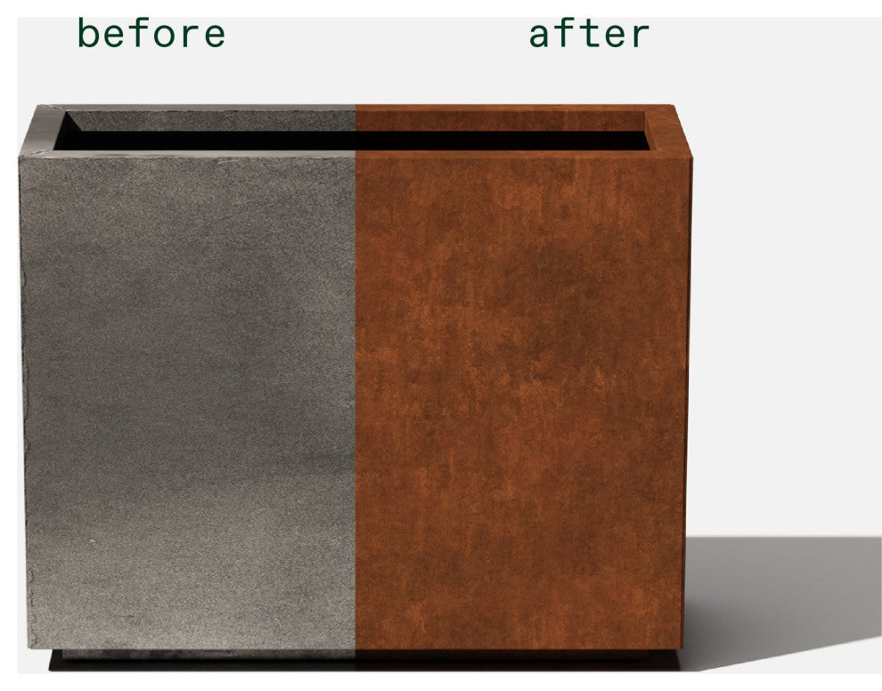 Metallic Series Corten Steel Span Planter, Short