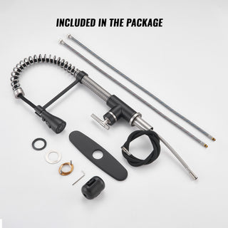 Single Handle Kitchen Sink Faucet Pull-Down Sprayer, 360 Swivel, 3 Functions, Matte Black+brushed Nickel