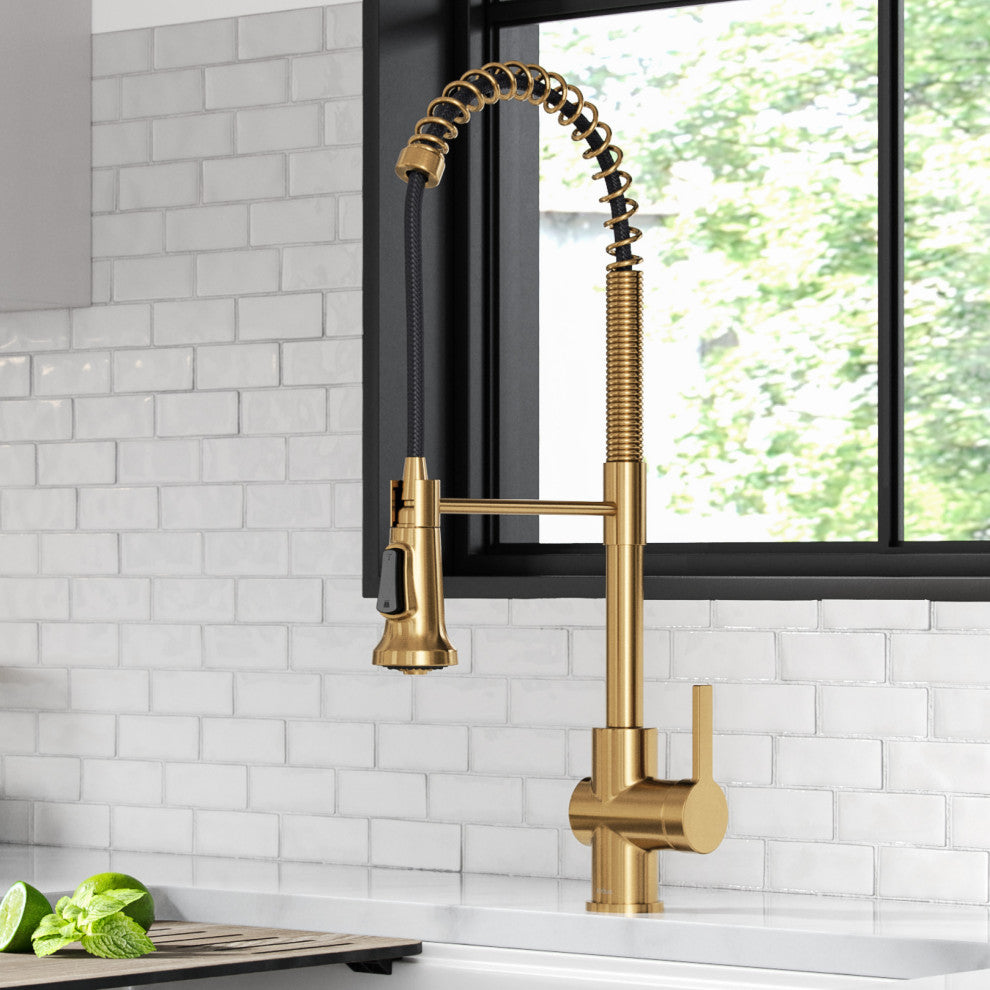 Britt Commercial Style 3-Function Pull-Down 1-Handle 1-Hole Kitchen Faucet, Brushed Brass (Model Kpf-1691bb)